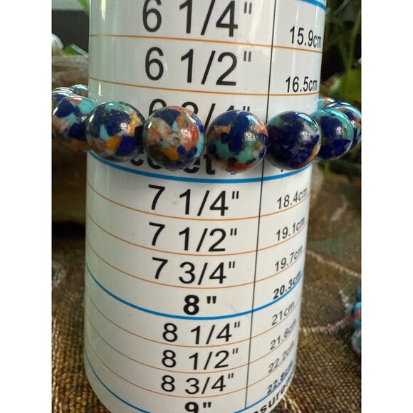Lapis, Turquoise & Spiny Oyster Mosaic Beaded Bracelets Adjustable Size - Picture 3 of 5